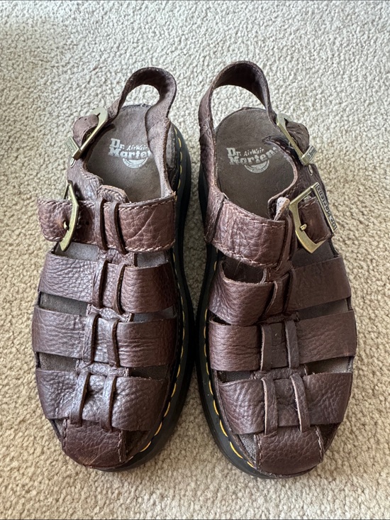 Dr. Martens Shoes - Dr. Martens Dark Brown Leather Fisherman Sandals with Brass Buckles